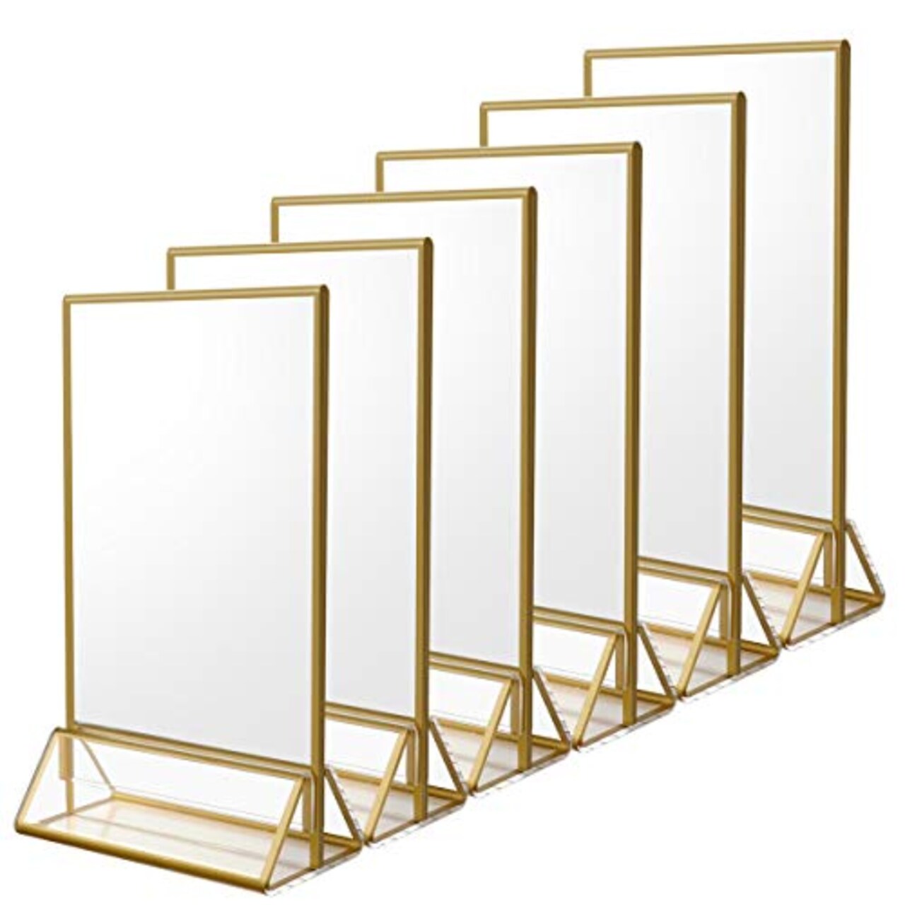 6Pack 4 x 6 Clear Acrylic Sign Holder with Gold Borders and Vertical Stand, Double Sided Table Menu Holders Picture Frames for Wedding Table Numbers, Restaurant Signs, Photos and Art Display